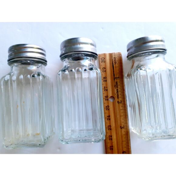 Clear Ribbed Glass Salt & Pepper Spices Jars 3 Ct - Picture 2 of 9